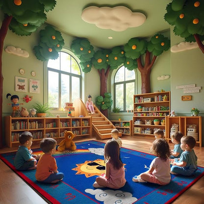 Shine Bright Learning Rainbow Rug 7'6" x 12' Rectangle for School or Classroom | Kids Learning Numbers, Colors & Alphabets | Playroom Area Rug