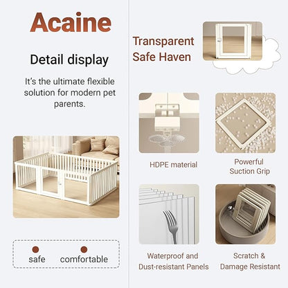 Transparent 17-Panel Dog Playpen, Acrylic Indoor/Outdoor Puppy Pen for Small & Medium Dogs, 24 Inch with Door, White(Ventilated Design 74 * 50 Single Room,24 inch)