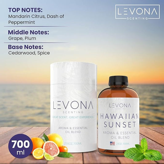 Levona Scent Essential Oil - Fresh Aroma for Home, Office, Hotel & Spa, Perfect in Humidifiers and Diffusers, Luxury Fragrance, with Mandarin Citrus & Grape Notes - 700ml/ 23 fl oz, Hawaiian Sunset