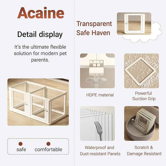 Transparent 7-Panel Dog Playpen, Acrylic Indoor/Outdoor Puppy Pen for Small & Medium Dogs, 24 Inch with Door, White(Fully Transparent 50 * 26 Two Rooms,24 inch)