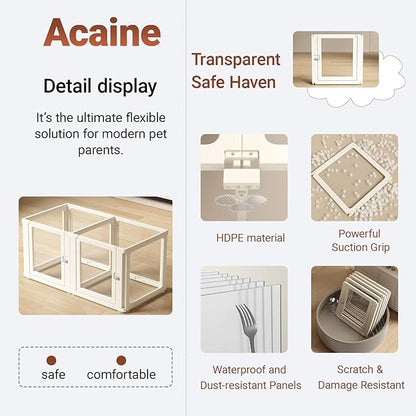Transparent 7-Panel Dog Playpen, Acrylic Indoor/Outdoor Puppy Pen for Small & Medium Dogs, 24 Inch with Door, White(Fully Transparent 50 * 26 Two Rooms,24 inch)