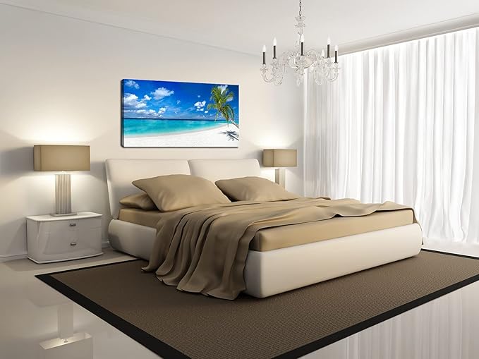 XXMWallArt FC2475 Seascape Canvas Art - Tropical Paradise Beach With White Sand and Coco Palms - Summer Beach Nature Pictures for Living Room, Bedroom, Home and Office Wall Decor