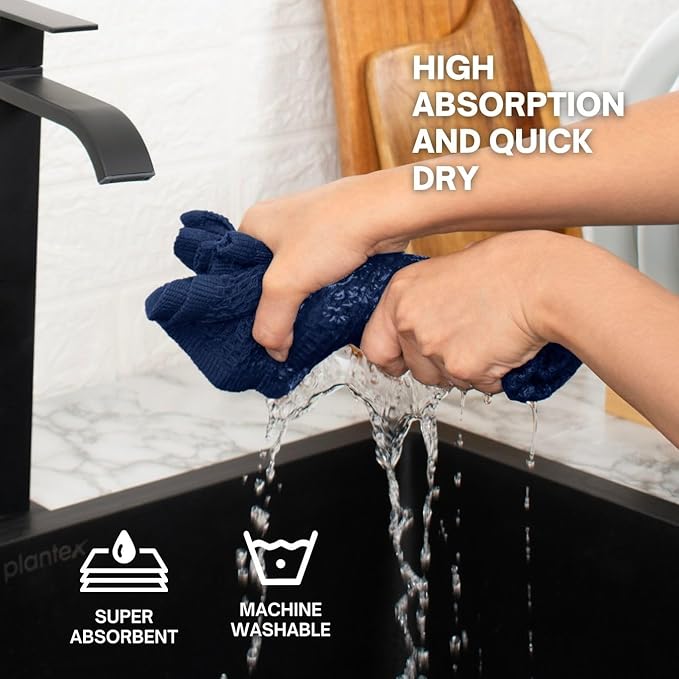 Premium 100% Cotton Waffle Weave Dish Cloths (12x12, 12 Pc) – Honeycomb, Ultra Soft, Scratch-Free & Superb Absorbent Best Dish Cloth, Dish Rags - Blue