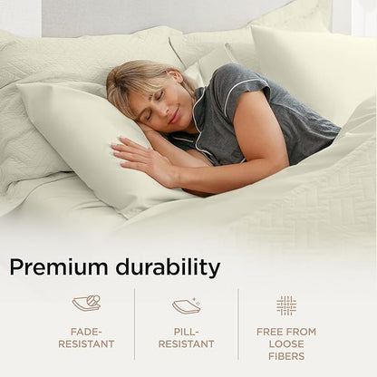 Threadmill Supima Cotton Sheets - King, 1000 Thread Count, 4 Piece Luxury Bed Sheets Set, Hotel Quality Sateen Weave, Ivory with Elasticized Deep Pocket