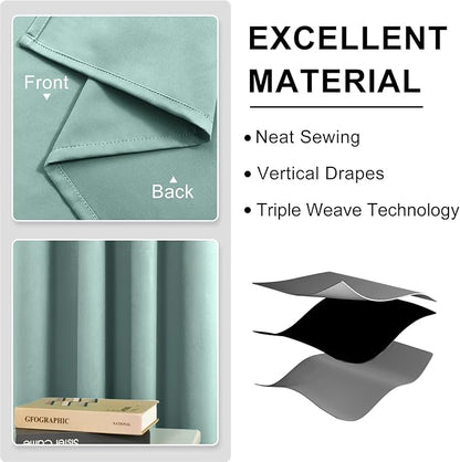 DWCN Blackout Curtains for Living Room, Room Drakening Curtains for Bedroom, Solid Thermal Privacy Protection 45 Inch Window Curtains, Sage, W38 x L45 Inch, Set of 2