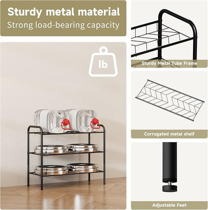 3-Tier Metal Shoe Rack, Free Standing Shoe Storage Rack for Entryway, Closet and Hallway (Black, 3-Tier-Short)