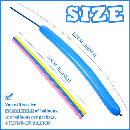 Sratte 1000 Pcs Bulk Animal Balloons 260Q Twisting Long Balloon Assorted Color for Halloween Animal Shape Weddings, Birthdays Clowns, Xmas Presents(Bright Colors)