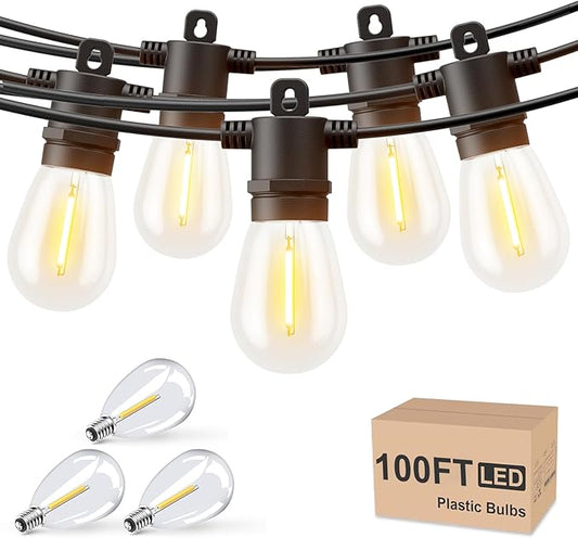 Svater Outdoor String Lights 100 FT, Patio Light for Outside with Shatterproof Bulbs, Waterproof LED Hanging Lights for Cafe Backyard Bistro Party, Warm White