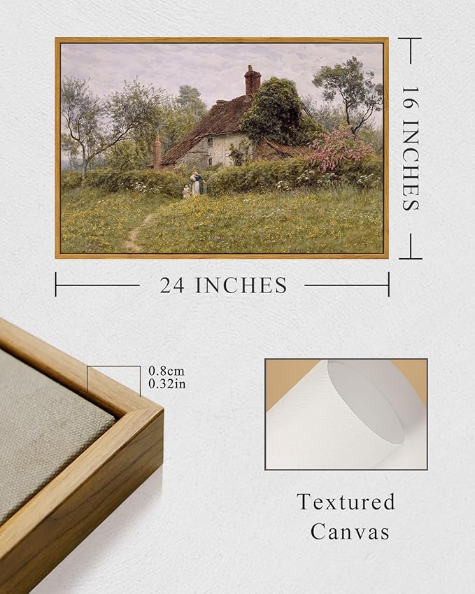 InSimSea Framed Canvas Wall Art Vintage Decor, Old Cottages Countryside Landscape Large Canvas Art, Rustic Farmhouse Wall Decor for Bedroom Living Room Bathroom, 16"x24"