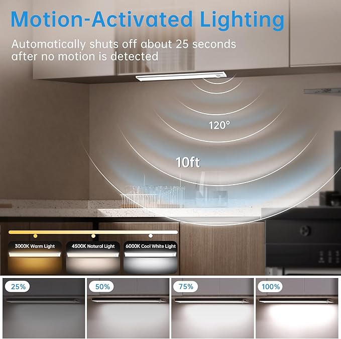 5 Pack Under Cabinet Lighting,Rechargeable Motion Sensor Light Indoor,3 Colors Dimmable,Magnetic Closet Lights,Under Counter Lights for Kitchen