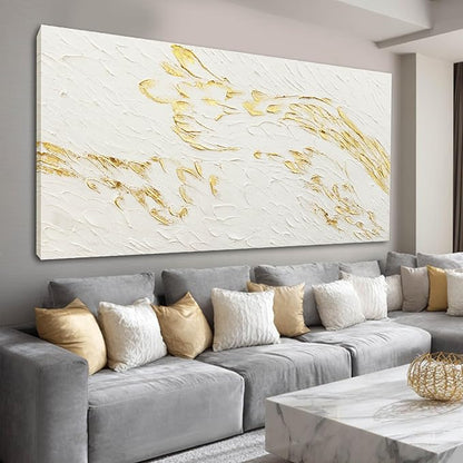 SOUGUAN Textured Walls Art White and Gold Wall Decorations Contemporary Artwork for Walls 29"x58" Canvas Paintings for Living Room Dining Room