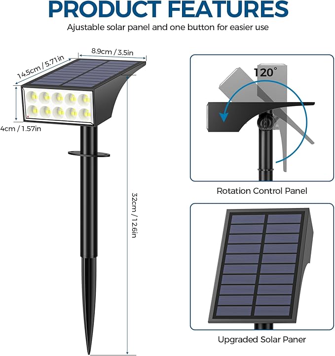 Solar Spot Lights Outdoor Waterproof,[12 Pack/4 Modes] Landscape Lighting Spotlights, Auto On/Off LED Solar Powered Yard Garden Flood Solar Light for Outside Pathway Wall Tree Pool,Cool White