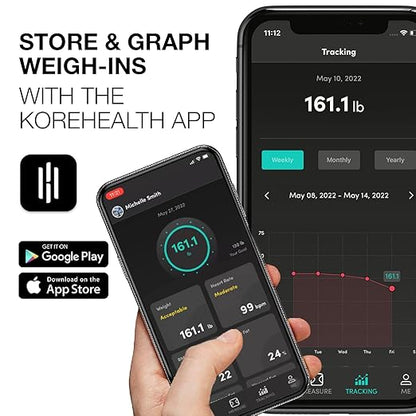 Korescale Digital Smart Scale with BMI, Body Fat, Muscle Mass, Weight | Highly Accurate Bathroom Scales, Bluetooth Composition Analyzer | Compatible with KoreHealth (White)