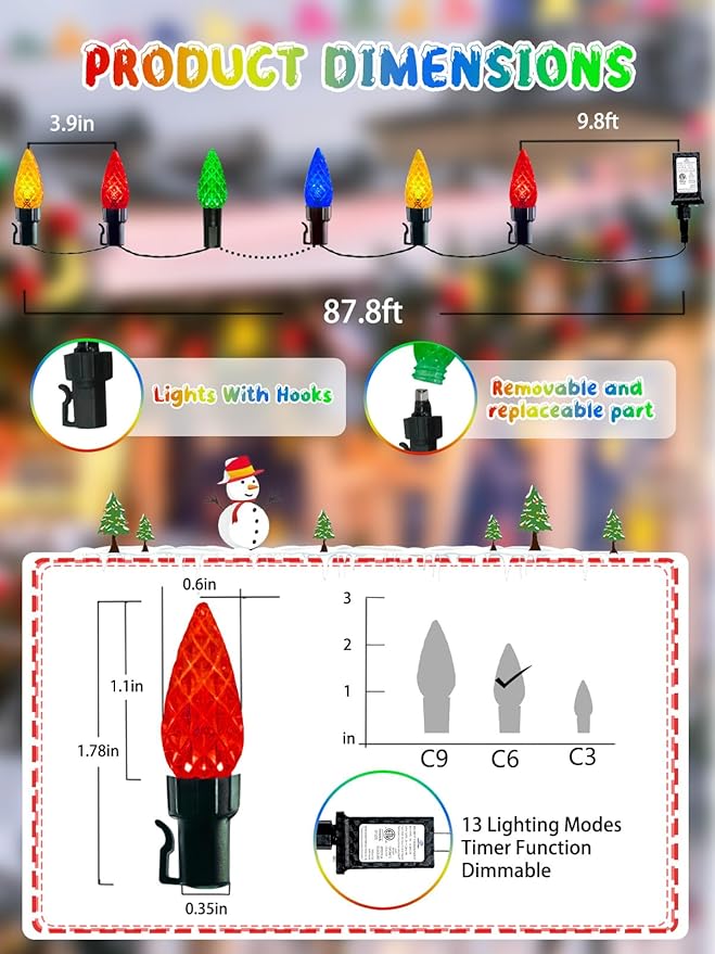 240 LED 78FT C6 Christmas String Lights, Super Long Christmas Lights Outdoor Indoor with 13 Modes & Timer, Waterproof Fairy Twinkle Light Plug in for Tree Garden Party Xmas Decorations (Multicolor)