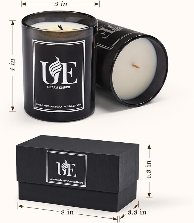 2 Pack Scented Candle Set for Men | Black Candles Set of Oud Vanilla，Wood & Leather| 110 Hour Long Lasting Candles for Home Scented | Made with Soy Wax | 16 oz