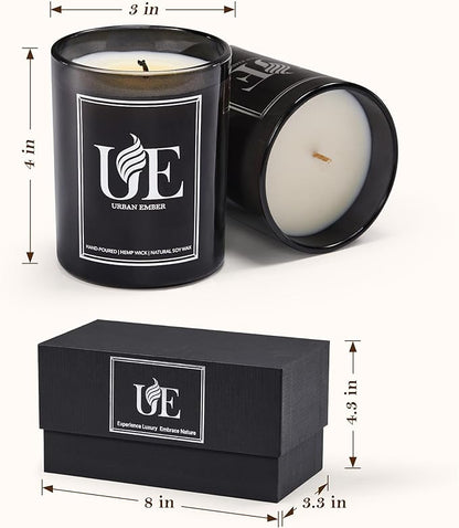 2 Pack Scented Candle Set for Men | Black Candles Set of Oud Vanilla，Wood & Leather| 110 Hour Long Lasting Candles for Home Scented | Made with Soy Wax | 16 oz