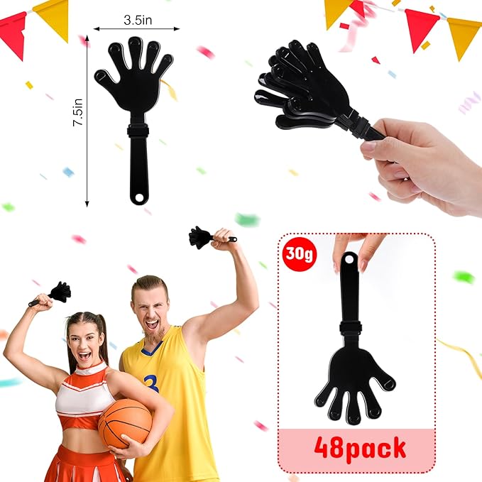 Junkin 48 Pcs Hand Clappers Bulk 7. 5 x 3. 5 Inches Noise Makers Party Favors Clapping Noise Maker Clacker for Birthdays Game Prizes Rewards Football Sporting Events Cheers Supplies (Black)