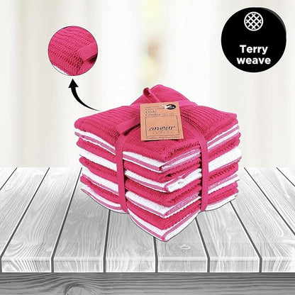 AMOUR INFINI Dish Cloths for Washing Dishes Set of 8 - Highly Absorbent, Super Soft Kitchen Dishcloths - Reusable Quick Dry Dish Rags for Cleaning & Drying Kitchen Linens (12x12 Inch - Pink)