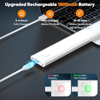 3-Pack Under Cabinet Lighting, 68LED 1800mAh Motion Sensor Lights Indoor, 3 Color Wireless Dimmable Rechargeable Battery Operated Closet Lights, Magnetic Under Counter Light Fixture for Kitchen Stair