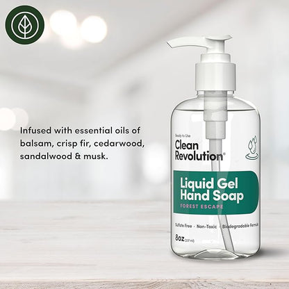 Clean Revolution Liquid Gel Hand Soap, Silky Rich Liquid, Quick Lather, Fast Rinsing, Contains Real Essential Oils (Forest Escape) 8 Fl Oz