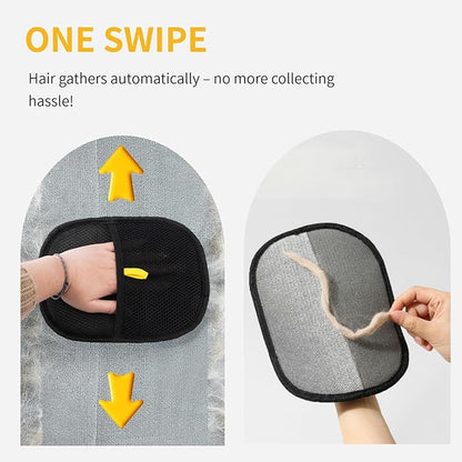 Pair Pack Electrostatic Pet Hair Remover Gloves - 2pcs Grooming Gloves for Dog Cat, Reusable Washable Fur Removal for Clothes, Bedding, Furniture, Carpet, Car Seats