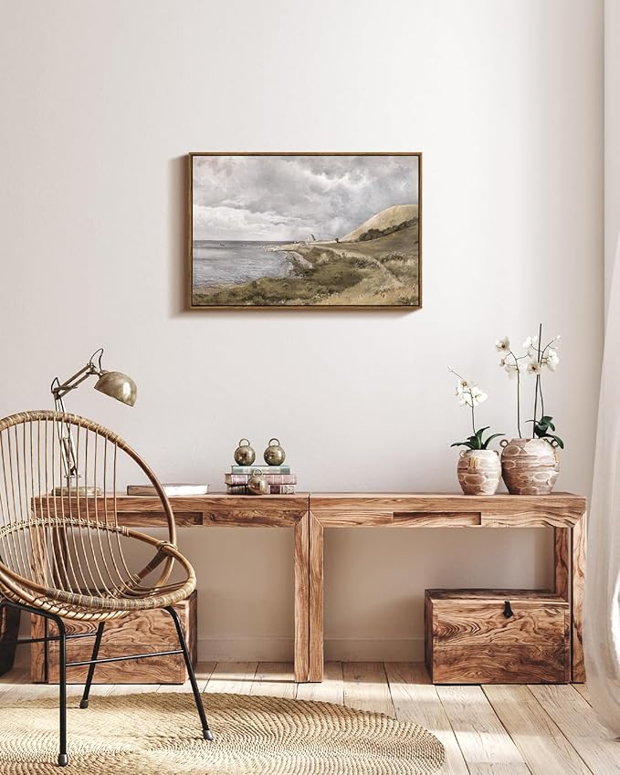 InSimSea Framed Canvas Wall Art, Large Coastal Painting, Vintage Decor for Living Room & Bedroom, 20"x30"