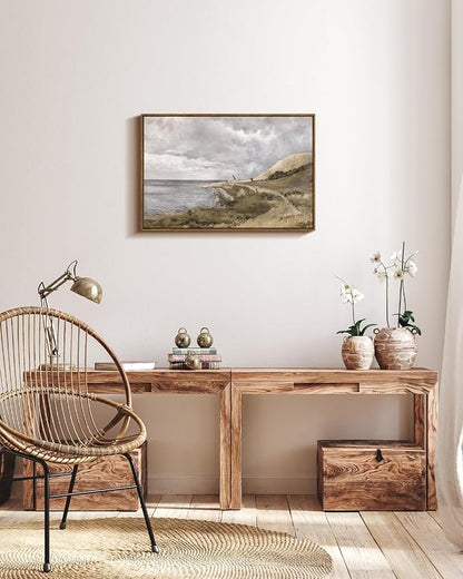 InSimSea Framed Canvas Wall Art, Large Coastal Painting, Vintage Decor for Living Room & Bedroom, 20"x30"