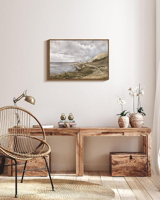 InSimSea Framed Canvas Wall Art, Large Coastal Painting, Vintage Decor for Living Room & Bedroom, 20"x30"