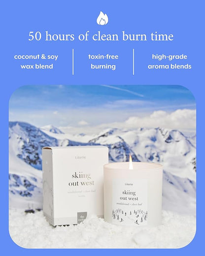 Literie NYC Inspired Scented Candle: Skiing Out West - Sandalwood & Clove Bud Scent, 9oz, 50 Hour Burn, Vegan Soy & Coconut Blend Candle for Home Decor, Gift for Women & Men