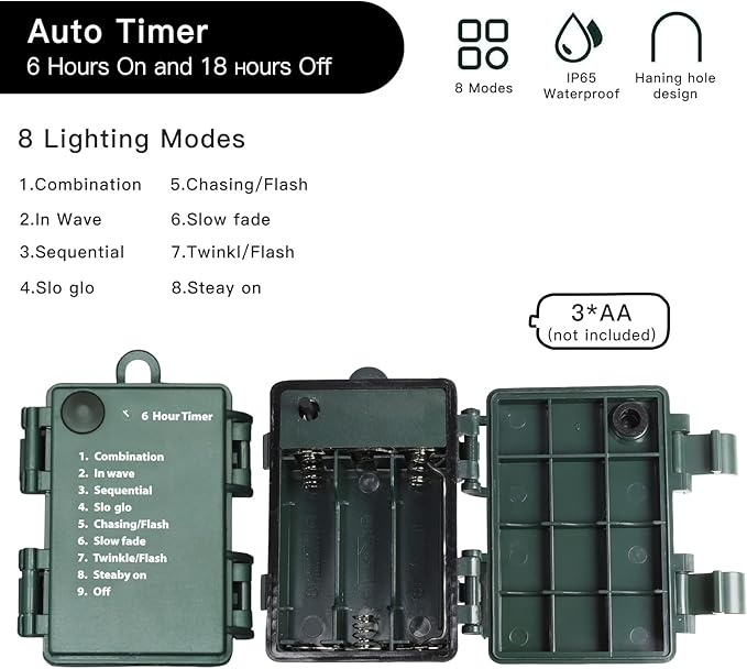 100LED Mini Lights,Green Wire,Waterproof Battery Case,Multi Functions,Timer,Warm White（2 Sets - Each 50 Count LED）