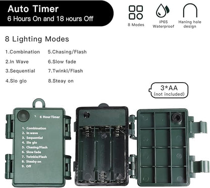 100LED Mini Lights,Green Wire,Waterproof Battery Case,Multi Functions,Timer,Warm White（2 Sets - Each 50 Count LED）