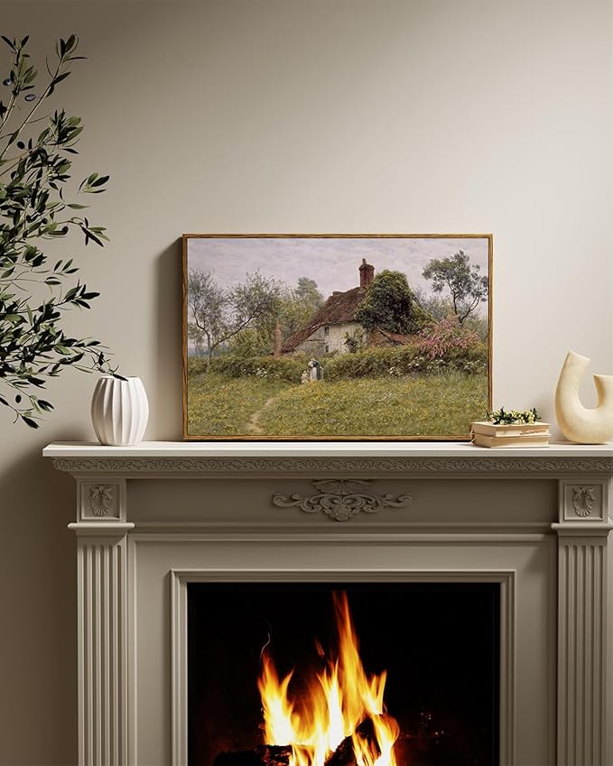 InSimSea Framed Canvas Wall Art Vintage Decor, Old Cottages Countryside Landscape Large Canvas Art, Rustic Farmhouse Wall Decor for Bedroom Living Room Bathroom, 16"x24"