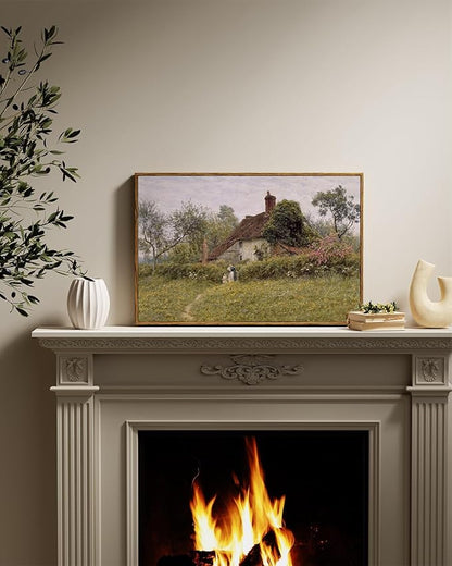 InSimSea Framed Canvas Wall Art Vintage Decor, Old Cottages Countryside Landscape Large Canvas Art, Rustic Farmhouse Wall Decor for Bedroom Living Room Bathroom, 16"x24"
