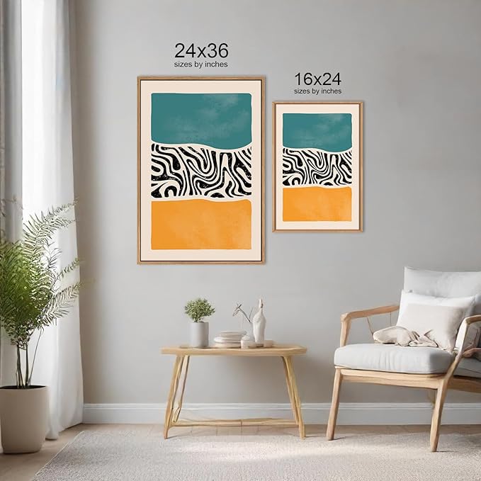 HLNIUC Large Mid Century Modern Wall Art Framed 24x36, Boho Abstract 3 Piece Canvas Decor, Mcm Vintage Bohemian Color Block Painting, Geometric Line Art Print for Living Room, Bedroom, Office