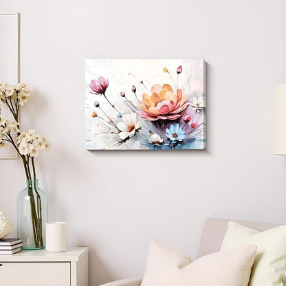 Amatop Canvas Wall Art Abstract Botanical Decor Pink White Blue Orange Colorful Flower Bouquet Print Small Size Art Work For Wall Decor Nature Landscape Canvas Picture For Bedroom Bathroom Office Dining Room 16X12In