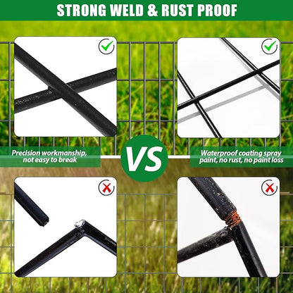 10 Pack Garden Fence Animal Barrier Fencing 1.44 inch Spacing Total 10.8ft (L) x 24in High Rustproof Metal Wire Yard Blocker Dog Fences Border for Outdoor Flower Bed Landscape Fencing Decor Black