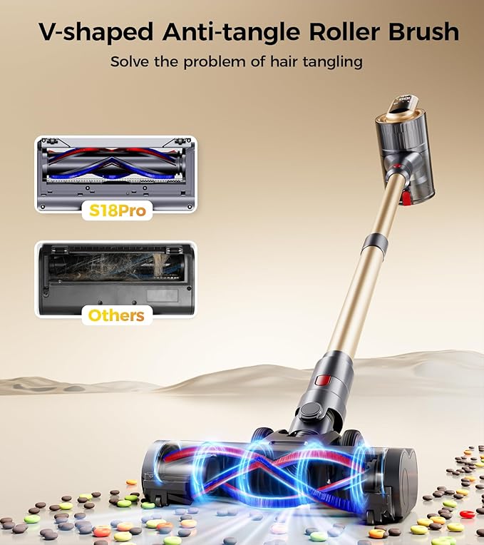 Cordless Vacuum Cleaner, 550W 45Kpa 65Mins Stick Vacuum, Self-Standing Vacuum Cleaners for Home with Wall Dock, LED Display, Anti-tangle Rechargeable Vacuum Cordless for Pet Hair/Carpet/Hard Floor