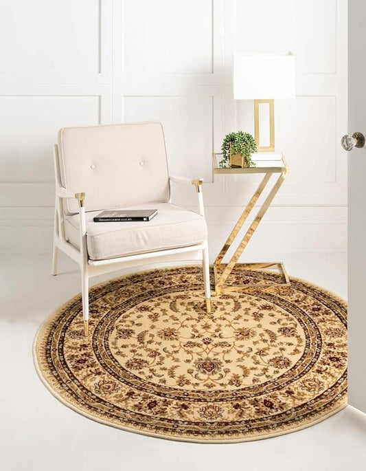 Rugs.com Aditi Collection Rug – 10' Round Cream Low Rug Perfect for Kitchens, Dining Rooms