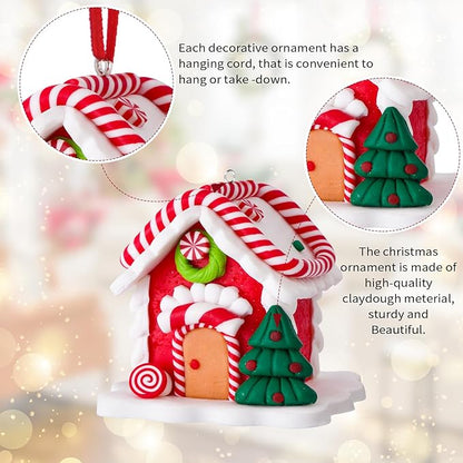 Set of 2 Christmas Tree Decorations, Candy House & Ice Cream Christmas Ornaments, Claydough Xmas Hanging Decor for New Year Party Wedding Home