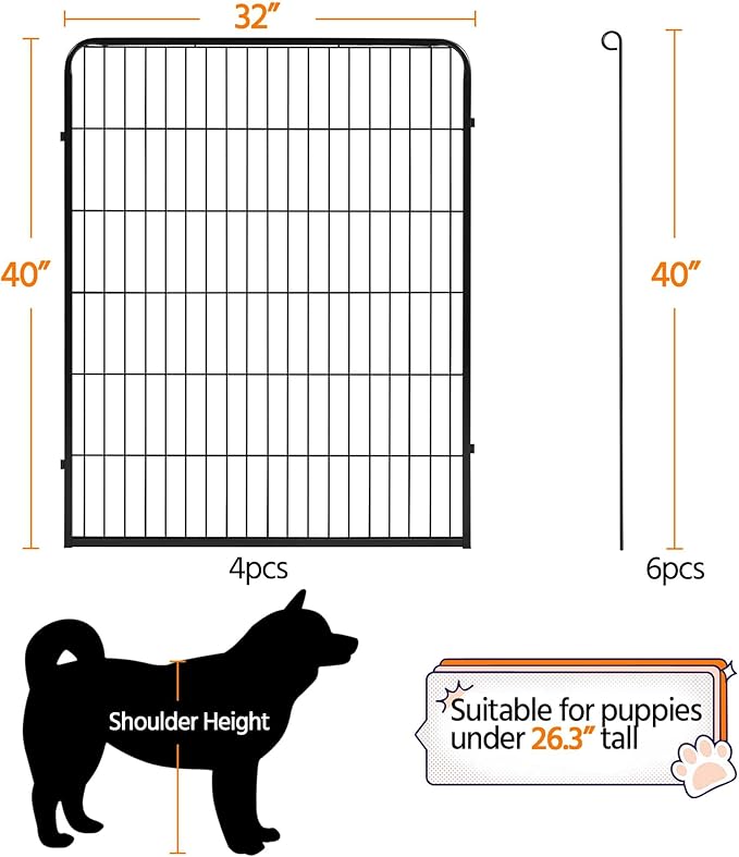 Yaheetech Dog Playpen Outdoor, 40 inch 4 Panels Dog Pen Indoor Heavy Duty Puppy Exercise Pen Metal Pet Fence for RV Camping/Yard/Garden