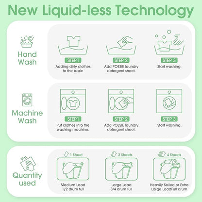 Poesie Laundry Detergent Sheets Fragrance Free 320 Sheets Liquid Free Travel Laundry Soap Non-Plastic Jug Camping Laundry Strips for Home & Outdoor