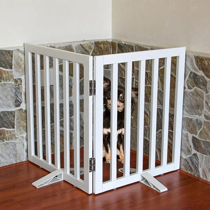 Dog Gate Indoor, Freestanding Dog Fence for The House, Doorways, Hallways,or Stairs,Pet Gate Foldable Wooden,Expandable 32" Height 2 Panels,White