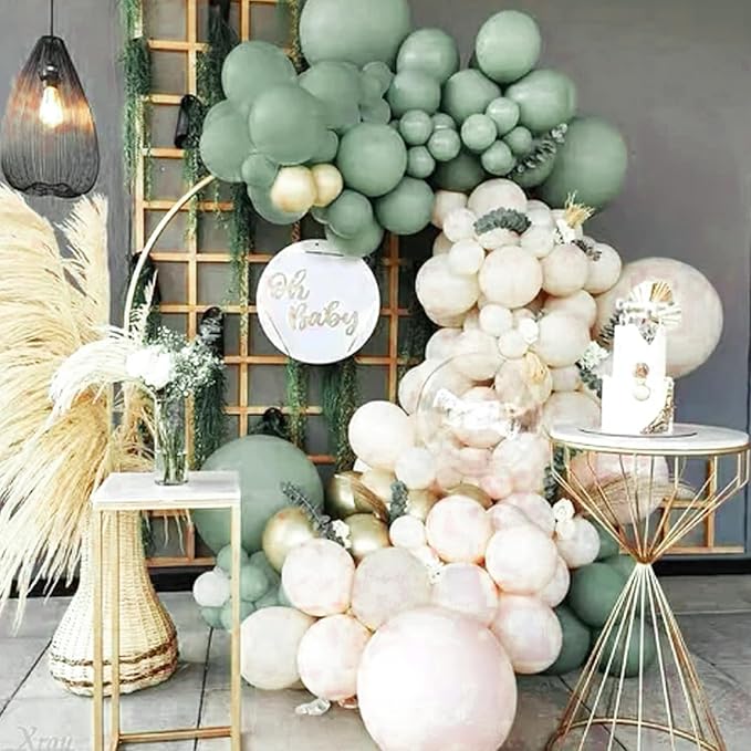 PartyWoo Dusty Green Balloons 50 pcs 12 Inch Matte Sage Olive Boho Green Eucalyptus Helium Balloons for Wedding Baby Shower Gender Reveal Birthday Graduation Jungle Safari Party Decorations Green-F35