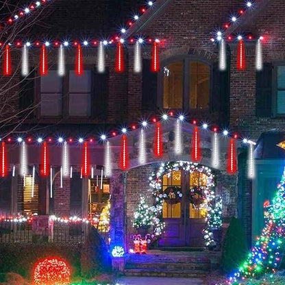 Solar Meteor Shower Lights Outdoor Decorations, Waterproof Christmas Lights Solar Powered, 16 Tubes 384LED Icicle String Light, Snow Cascading Raindrop Light for Tree Party Garden Decor(Red and White)