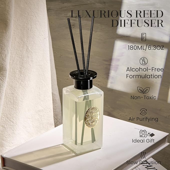 M&SENSE 6.5 oz Large Reed Diffuser Set | Jasmine Garland Scent Oil Diffuser with Sticks | Hotel Collection Non-Toxic Essential Oil |for Bedroom Bathroom Living Room