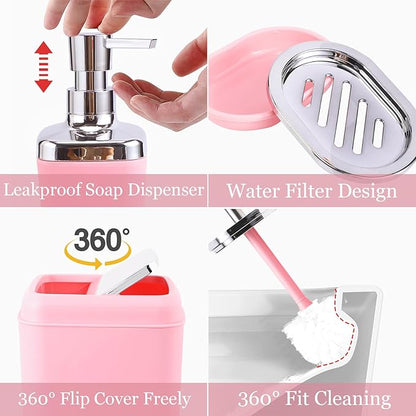 Pink Bathroom Accessories, 24 Pieces Pink Bathroom Accessories Set with Shower Curtain, Bath Towels, Trash Can, Soap Dispenser and Soap Dish for Bathroom/Housewarming