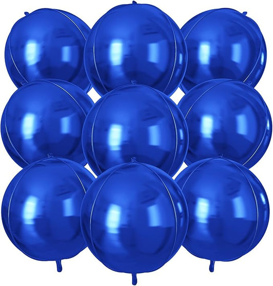Royal Blue Round Foil Balloons 9 pcs,Blue Giant 4D Round Balloons 22 Inch for Wedding Graduation Birthday Party Decorations