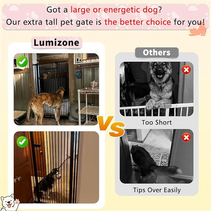 Lumizone Extra Tall Cat Gate 55.12" High Pressure Mounted Extra Wide 2025 New (17 Sizes) 1.37" Gap No Drilling Auto-Close One-Handed Operation Tall Pet Gate for Dogs(Black, 55.12" H x 46.65"-50.97" W)
