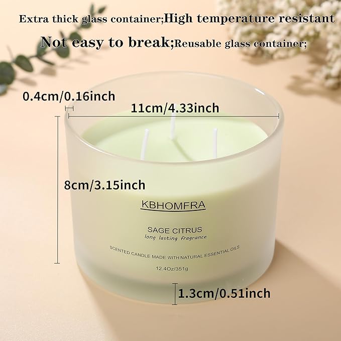 Scented Candles for Home, Sage Citrus Candles Aroma Fragrant 12.4oz Soy Wax, Luxury Large Candle Gift,up to 70 Hours Burn Time, Birthday Gifts for Women&Men Festival Relaxation Ambience
