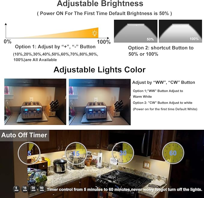 LDOPTO Under Cabinet Lighting, 6 Pack Rechargeable Motion Sensor Light Indoor, 10 Levels Dimmable Magnetic Closet Lights, Wireless Under Counter Lights 3 Colors for Kitchen, Stairs